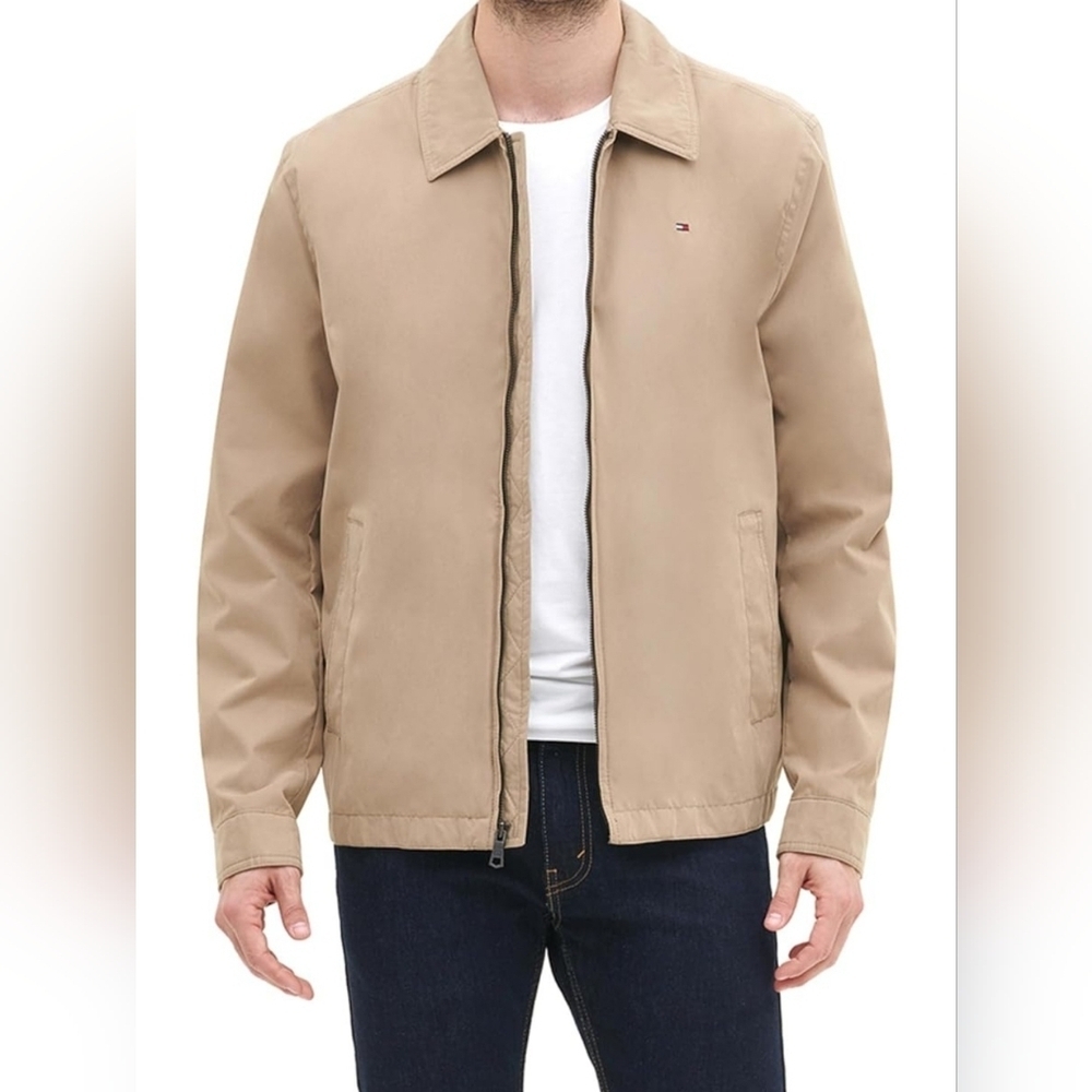 NWT Tommy Hilfiger Men's Classic Front-Zip Filled Micro-Twill Jacket in Khaki - Picture 4 of 12